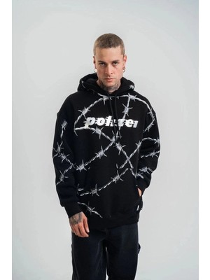 Zenvia Erkek Kapüşonlu Varak ve Pano Baskılı Hoodie  Sweatshirt- Siyah