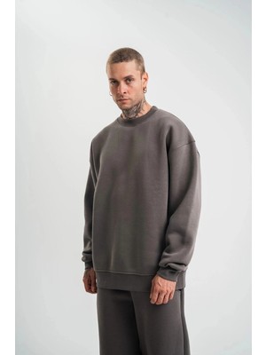 Zenvia Erkek Uzun Kol Bisiklet Yaka 3 Iplik Pamuklu Kışlık Sweatshirt  - Füme