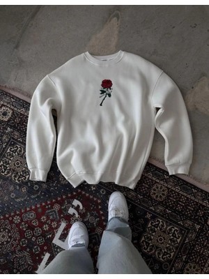 Zenvia Erkek 3 Iplik Pamuklu Bisiklet Yaka Ön ve Arka Baskılı Sweatshirt -  Beyaz