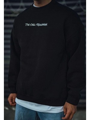 Zenvia Erkek 3 Iplik Pamuklu Bisiklet Yaka Baskılı Sweatshirt - Siyah
