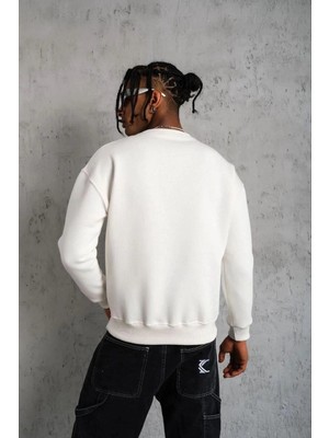 Zenvia Erkek Düz Bisiklet Yaka 3 Iplik Pamuklu Sweatshirt - Beyaz