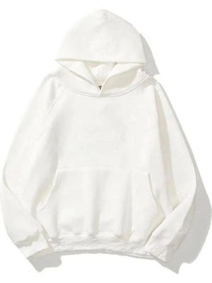 Zenvia Kadın Kapüşonlu Kanguru Cepli 3 Iplik Pamuklu Düz Hoodie Sweatshirt - Beyaz