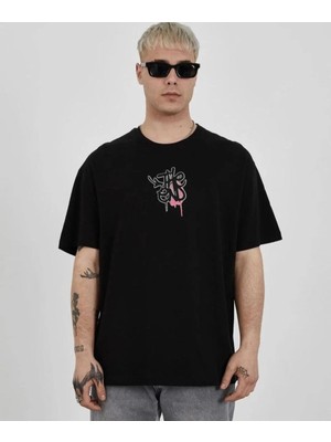 Zenvia Erkek Kısa Kol Yazlık Tişört Bisiklet Yaka Baskılı Oversize T-Shirt -  Siyah