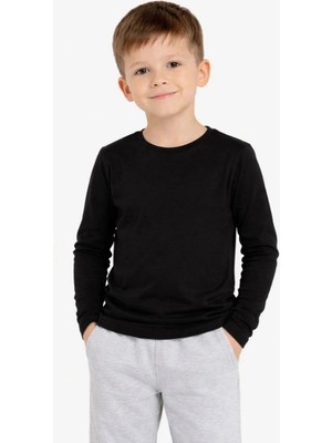 Zenvia Erkek Çocuk Basic Uzun Kollu Tişört Okul Günlük Rahat T-Shirt - Siyah