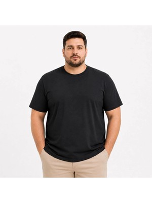 Zenvia Erkek Battal Big Size Basic Tişört Bisiklet Yaka Rahat Kalıp T-Shirt - Siyah