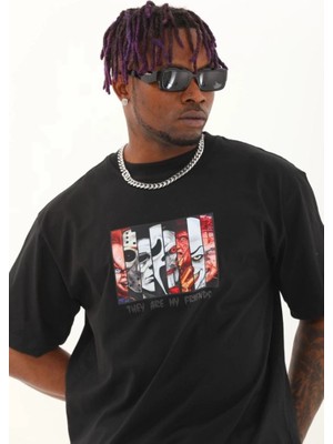 Zenvia Erkek Baskılı T-Shirt Kısa Kol Bisiklet Yaka Regular Fit Rahat Kalıp Günlük Tişört - Siyah
