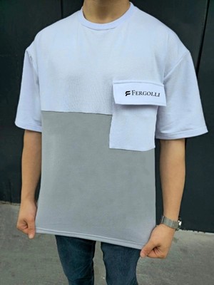 Zenvia Erkek Tişört Torba Cepli Parçalı Kısa Kol T-Shirt - Gri