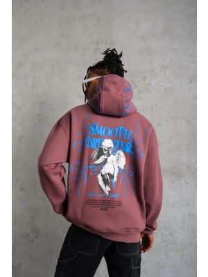 Zenvia Erkek 3 Iplik Pamuklu Kapüşonlu Baskılı Cepli Sweatshirt Hoodie - Gül Kurusu