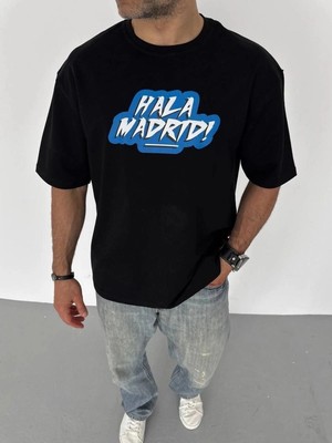 Zenvia Erkek Tişört Bisiklet Yaka Baskılı Oversize T-Shirt - Siyah
