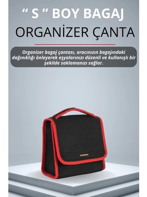 Ferrari Kırmızı Kenarlı Siyah Oto Bagaj Çantası Küçük Boy Cırtlı Keçe Kumaş - Geniş Hacimli,dayanıklı,araç Içi Düzenleyici | A5