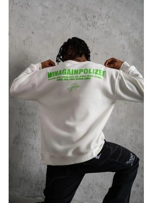 Zenvia Erkek Oversize Sweatshirt Ön ve Sırt Baskılı 3 Iplik Pamuklu - Beyaz