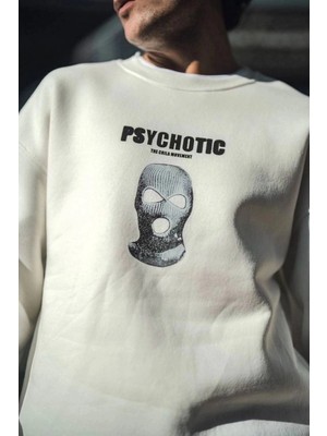 Zenvia Erkek 3 Iplik Pamuklu Kışlık Bisiklet Yaka Baskılı Sweatshirt - Beyaz