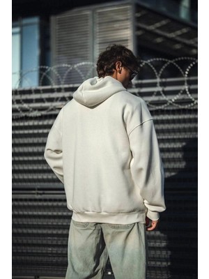 Zenvia Erkek Tam Fermuarlı Cepli Kapüşonlu 3 Iplik Pamuklu Hoodie Sweatshirt - Beyaz