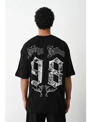 Zenvia Erkek Kısa Kol Yazlık Tişört Bisiklet Yaka Baskılı Oversize T-Shirt - Siyah