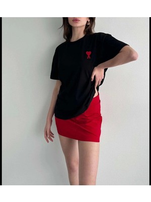 Zenvia Kadın Tişört Bisiklet Yaka Baskılı Oversize Kısa Kol T-Shirt - Siyah