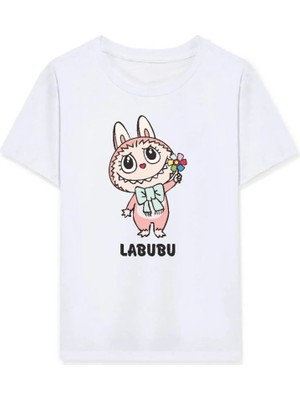 Zenvia Kız Labubu Çocuk Baskılı T-Shirt - Beyaz