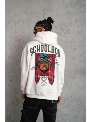 Zenvia Erkek 3 Iplik Pamuklu Kapüşonlu Baskılı Cepli Oversize Sweatshirt Hoodie - Beyaz