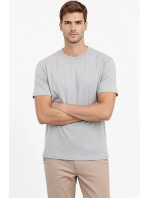 Zenvia Erkek Bisiklet Yaka Yazlık Kısa Kol Düz Tişört Regular Kalıp T-Shirt - Gri