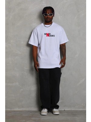 Zenvia Erkek Kısa Kol Yazlık Tişört Bisiklet Yaka Baskılı Oversize T-Shirt - Beyaz