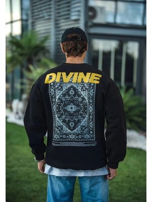 Zenvia Erkek 3 Iplik Pamuklu Kışlık Bisiklet Yaka Baskılı Sweatshirt - Siyah