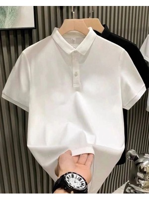 Zenvia Erkek Polo Yaka Pike Kumaş Yazlık Tişört Düğmeli Düz Kısa Kol T-Shirt - Beyaz