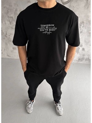 Zenvia Erkek Kısa Kol Yazlık Tişört Bisiklet Yaka Baskılı Oversize T-Shirt - Siyah