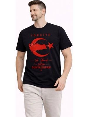 Zenvia Erkek Türkiye Ay Yıldız Baskılı Taraftar Forma T-Shirt - Siyah