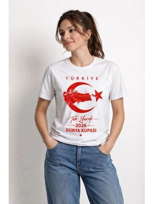 Zenvia Kadın Türkiye Ay Yıldız 2026 Dünya Kupasi Taraftar Forma T-Shirt - Beyaz