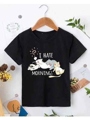Zenvia Kız Çocuk Bisiklet Yaka Baskılı T-Shirt - Siyah