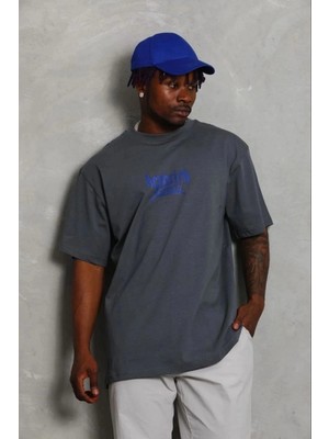 Zenvia Erkek Baskılı T-Shirt Kısa Kol Bisiklet Yaka Regular Fit Tişört - Füme