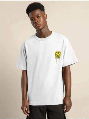 Zenvia Erkek Kısa Kol Yazlık Tişört Bisiklet Yaka Baskılı Oversize T-Shirt - Beyaz