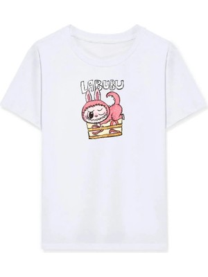 Zenvia Kız Labubu Çocuk Baskılı T-Shirt - Beyaz