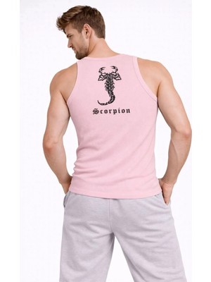 Zenvia Erkek Fitilli Atlet Sıfır Yaka Slim Fit Arka Baskılı Spor Atlet - Pembe