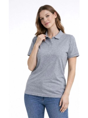 Zenvia Kadın Polo Yaka Tişört Pike Kumaş Kısa Kol Regular Fit Yazlık T-Shirt - Gri