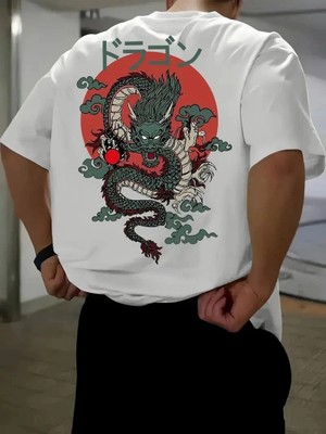 Zenvia Erkek Tişört Penye Compack Ejder Baskılı Bisiklet Yaka T-Shirt - Beyaz