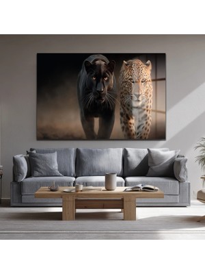 GLAZELLA Vahşi Ikili: Kara Panter ve Leopar Cam Tablo