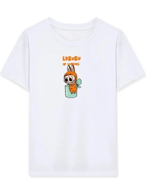 Zenvia Kız Labubu Çocuk Baskılı T-Shirt - Beyaz
