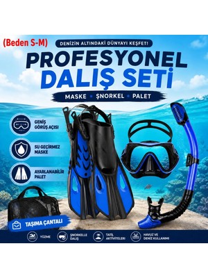 Hymark Full Dalış Seti (S-M) Beden Maske Şnorkel Palet Ayarlanabilir Profesyonel Deniz Seti Taşıma Çantalı
