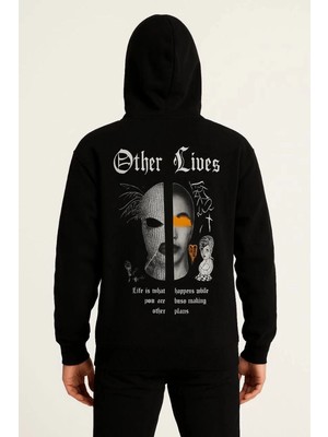 Zenvia Erkek Kapüşonlu Kanguru Cepli Sweatshirt 3 Iplik Pamuklu Baskılı Hoodie - Siyah
