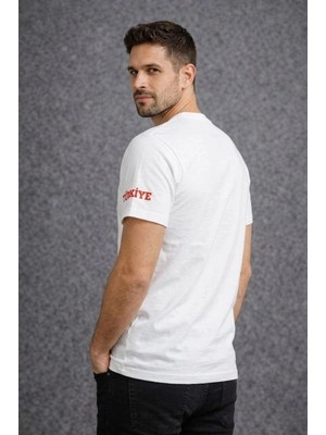 Zenvia Erkek Türkiye Baskılı Tişört 2026 Dünya Kupası Taraftar Forma T-Shirt - Beyaz