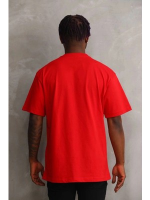 Zenvia Erkek Baskılı T-Shirt Kısa Kol Bisiklet Yaka Rahat Kalıp Tişört - Kırmızı
