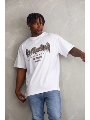 Zenvia Erkek Baskılı T-Shirt Kısa Kol Bisiklet Yaka Rahat Kalıp Tişört - Beyaz