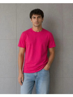 Zenvia Erkek Basic Pamuklu Tişört Bisiklet Yaka Düz Renk Regular Fit T-Shirt - Fuşya