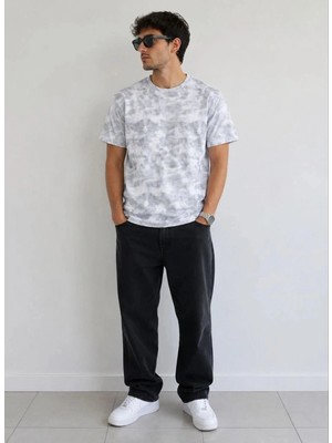 Zenvia Erkek Batik Desenli Tişört Bisiklet Yaka Kısa Kol Regular Fit T-Shirt - Gri