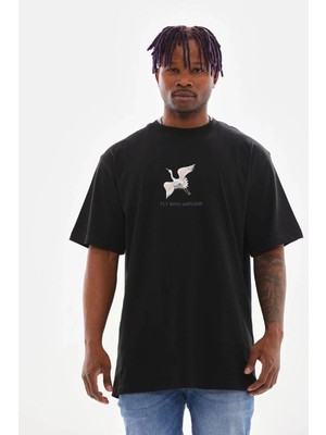 Zenvia Erkek Baskılı T-Shirt Yazlık Kısa Kol Bisiklet Yaka Tişört - Siyah
