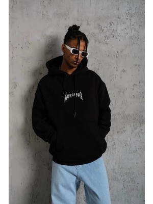 Zenvia Erkek Baskılı Kapüşonlu ve Kanguru Cepli Sweatshirt Hoodie- Siyah