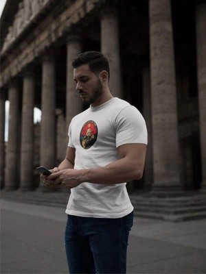 Zenvia Erkek Kısa Kol Yazlık Tişört Bisiklet Yaka Baskılı Oversize T-Shirt - Beyaz