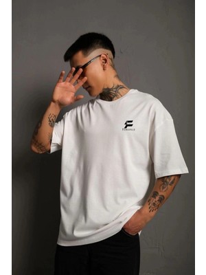 Zenvia Erkek Kısa Kol Yazlık Tişört Bisiklet Yaka Baskılı Oversize T-Shirt - Beyaz
