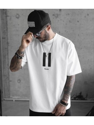 Zenvia Erkek Kısa Kol Yazlık Tişört Bisiklet Yaka Baskılı Oversize T-Shirt - Beyaz