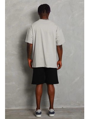 Zenvia Erkek Düz Yazlık Kısa Kol Tişört Bisiklet Yaka Oversize T-Shirt - Gri